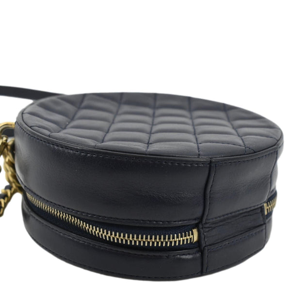 CHANEL Navy Glazed Round As Earth Leather Crossbody Bag with lower left view