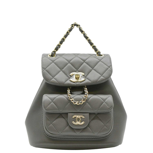 CHANEL Gray leather bucket bag with gold chain strap