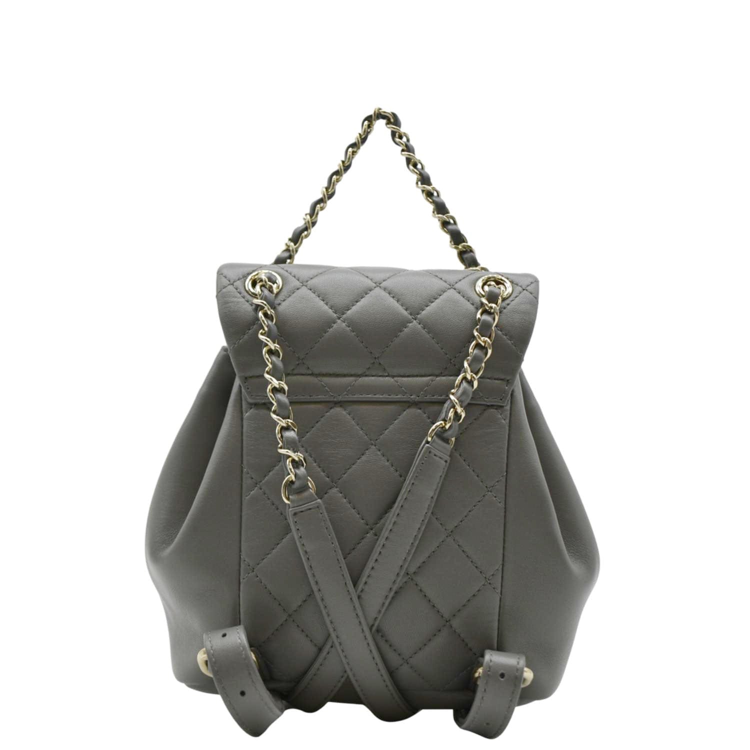 chanel mini duma backpack CHANEL Quilted Leather Backpack Grey Bag Duma Small