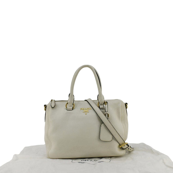 PRADA Vitello Phenix Leather Shoulder Bag White