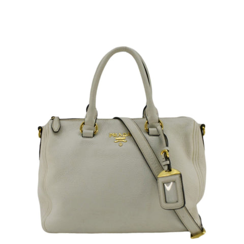 PRADA Vitello Phenix Leather Shoulder Bag White