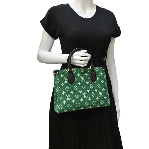 LOUIS VUITTON Onthego PM Monogram Velvet Tote Shoulder Bag Green