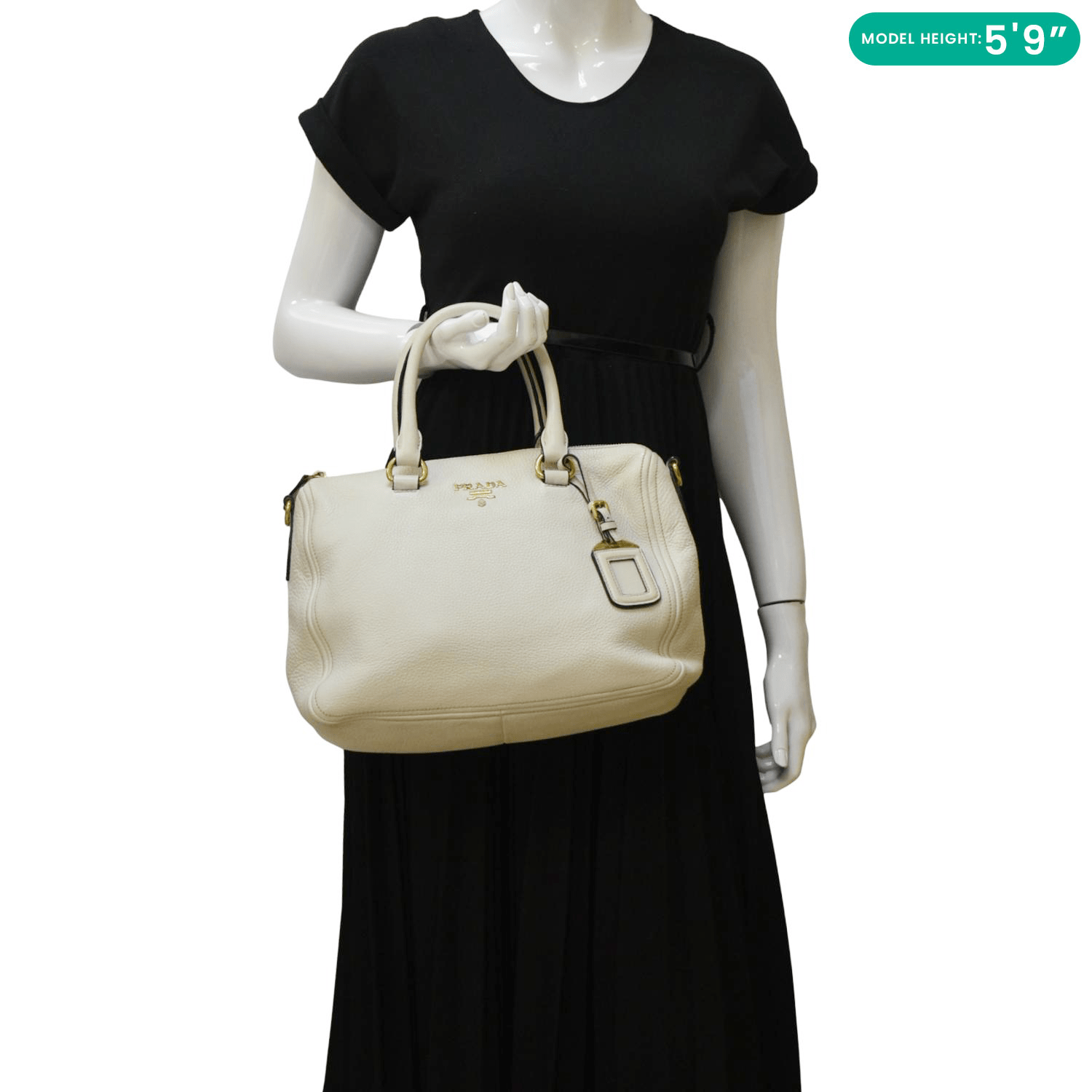 PRADA Vitello Phenix Leather Shoulder Bag White PRADA Vitello Phenix Leather Shoulder Bag White