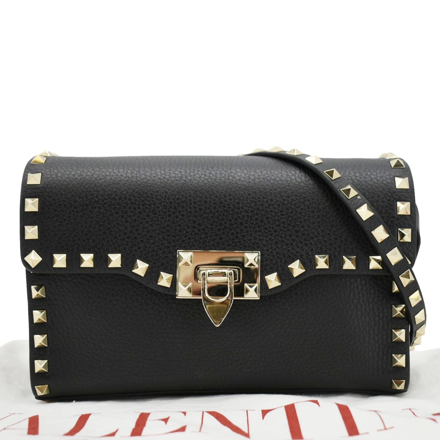 VALENTINO Rockstud Flip Lock Leather Shoulder Bag - Black