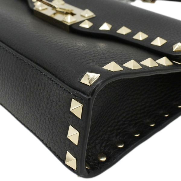 VALENTINO Rockstud Flip Lock Leather Shoulder Bag Black