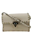 VALENTINO Rockstud Flip Lock Leather Shoulder Bag Off White