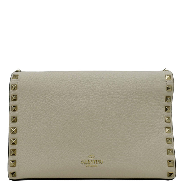 VALENTINO Rockstud Flip Lock Leather Shoulder Bag Off White back look