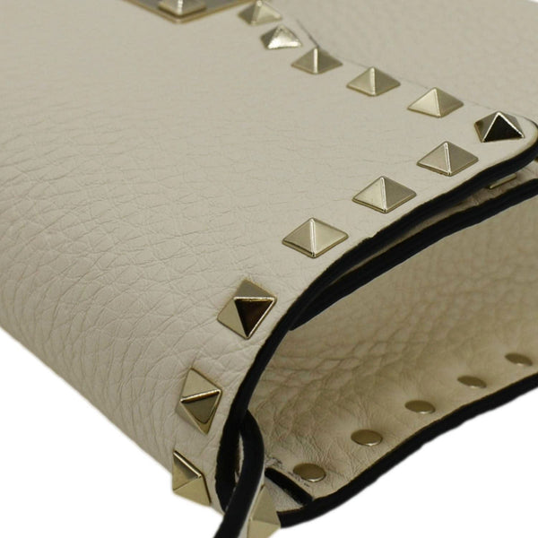 VALENTINO Rockstud Flip Lock Leather Shoulder Bag Off White