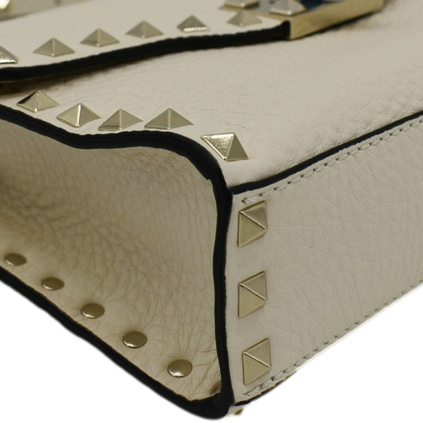 VALENTINO Rockstud Flip Lock Leather Shoulder Bag Off White