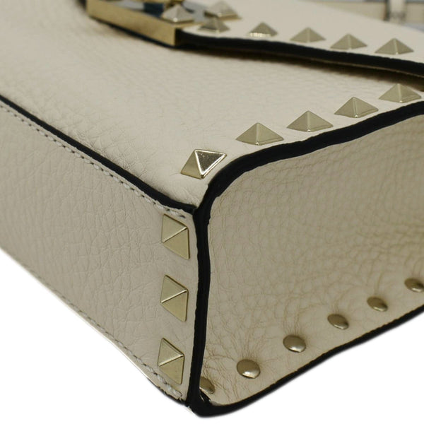 VALENTINO Rockstud Flip Lock Leather Shoulder Bag Off White