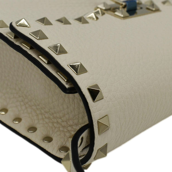 VALENTINO Rockstud Flip Lock Leather Shoulder Bag Off White