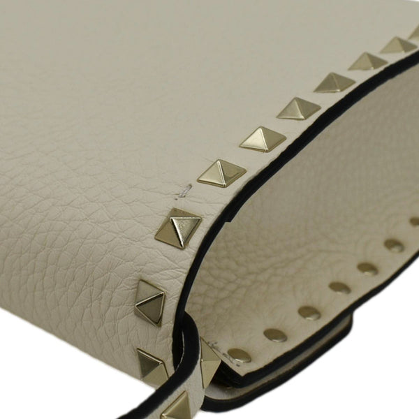 VALENTINO Rockstud Flip Lock Leather Shoulder Bag Off White