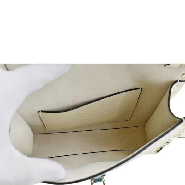 VALENTINO Rockstud Flip Lock Leather Shoulder Bag Off White