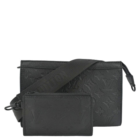 LOUIS VUITTON Gaston Wearable Monogram Shadow Leather Wallet Crossbody Bag Black