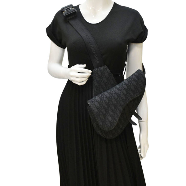 CHRISTIAN DIOR Saddle Oblique Jacquard Crossbody Bag Black