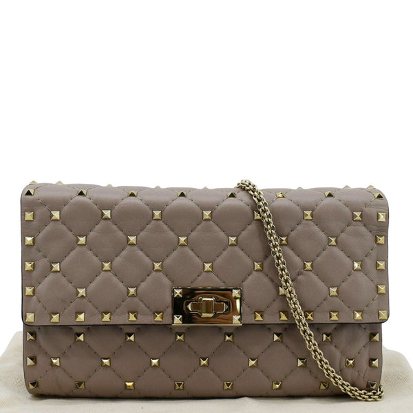 VALENTINO Rockstud Spike Quilted Leather Chain Crossbody front look