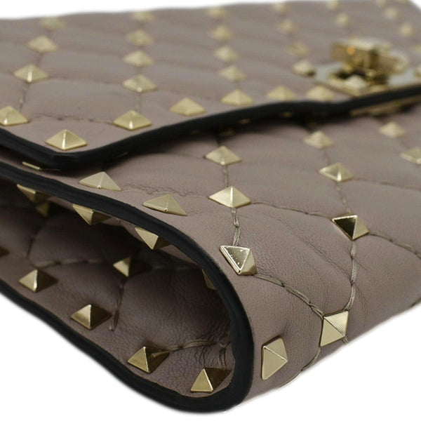 VALENTINO Rockstud Spike Quilted Leather Chain Crossbody Bag Poudre