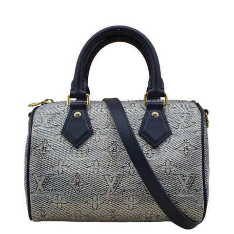 LOUIS VUITTON Monoglam Speedy Bandouliere 20 Jacquard Canvas Shoulder Bag Navy