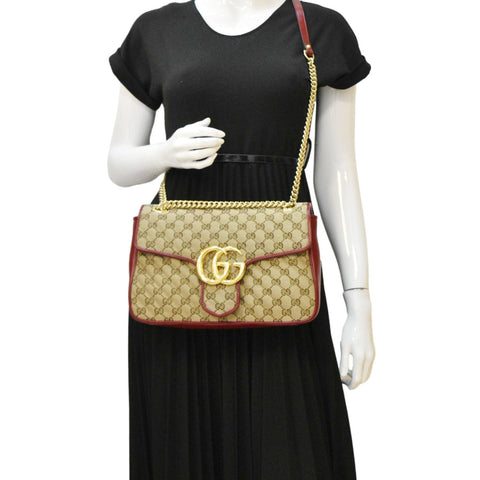 GUCCI GG Marmont Medium Canvas Crossbody Bag Beige 443496