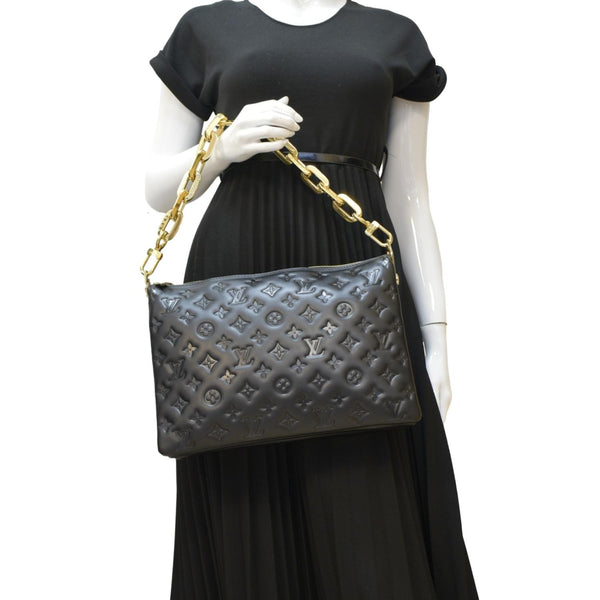 LOUIS VUITTON Coussin MM Monogram Embossed Shoulder Bag Black