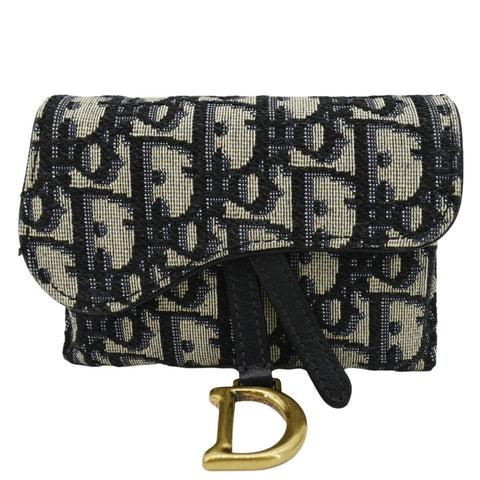 CHRISTIAN DIOR Nano Saddle Oblique Chain Wallet Navy Blue