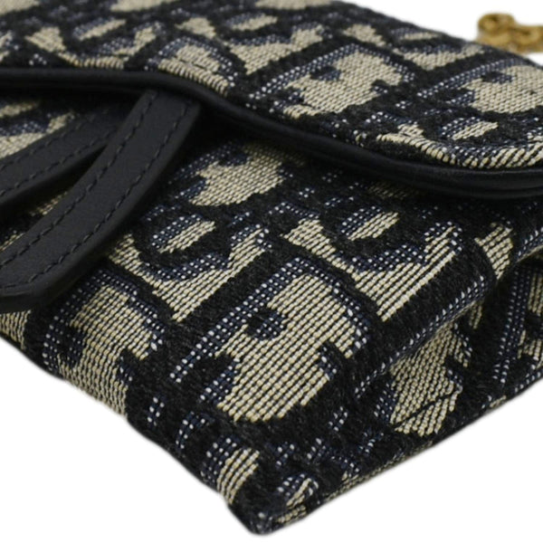 CHRISTIAN DIOR Nano Saddle Oblique Chain Wallet Navy Blue