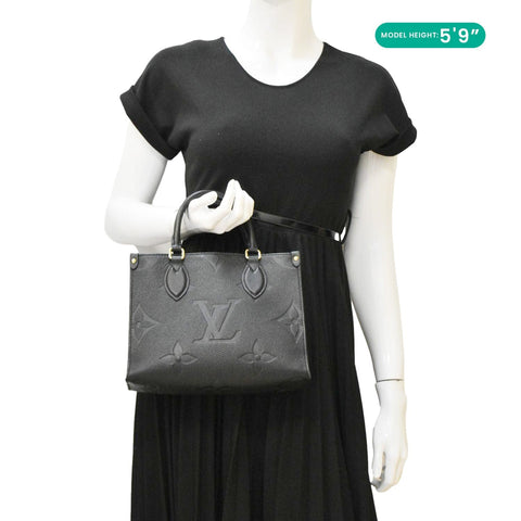 LOUIS VUITTON Onthego PM Monogram Empreinte Leather Tote Shoulder Bag Black