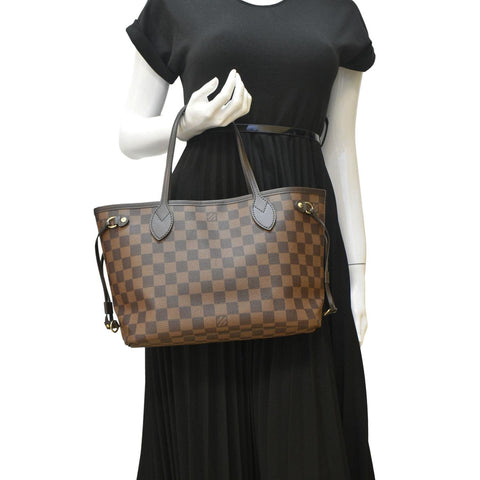 LOUIS VUITTON Neverfull PM Damier Ebene Tote Shoulder Bag Brown