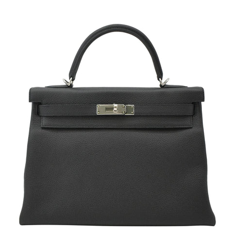 HERMES Kelly 32 Togo Leather Tote Shoulder Bag Black