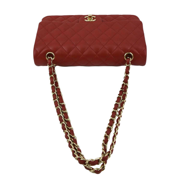 CHANEL Classic Medium Double Flap Quilted Leather Shoulder Bag Red