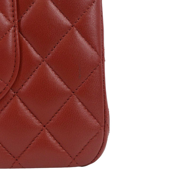 CHANEL Classic Medium Double Flap Quilted Leather Shoulder Bag Red