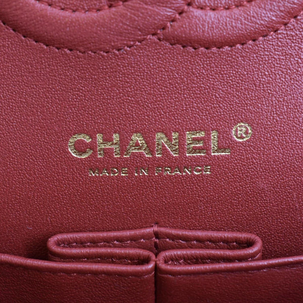 CHANEL Classic Medium Double Flap Quilted Leather Shoulder Bag Red