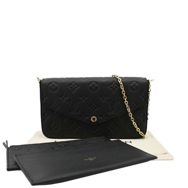 LOUIS VUITTON Felicie Monogram Empreinte Pochette Shoulder Bag front look with pouches