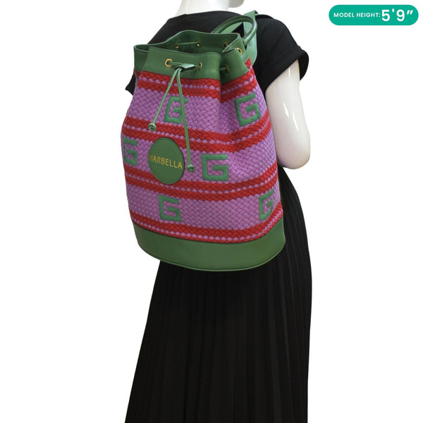 GUCCI Capri Striped Drawstring Woven fabric Bucket Backpack Bag Multicolor 663665