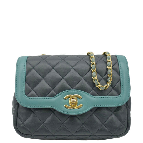 CHANEL Black & green shoulder bag with gold chain