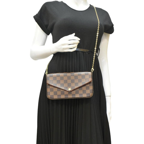 LOUIS VUITTON Felicie Damier Ebene Pochette Crossbody Bag Brown