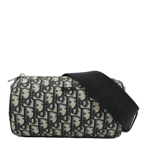 CHRISTIAN DIOR Roller Oblique Canvas Messenger Bag Navy Blue