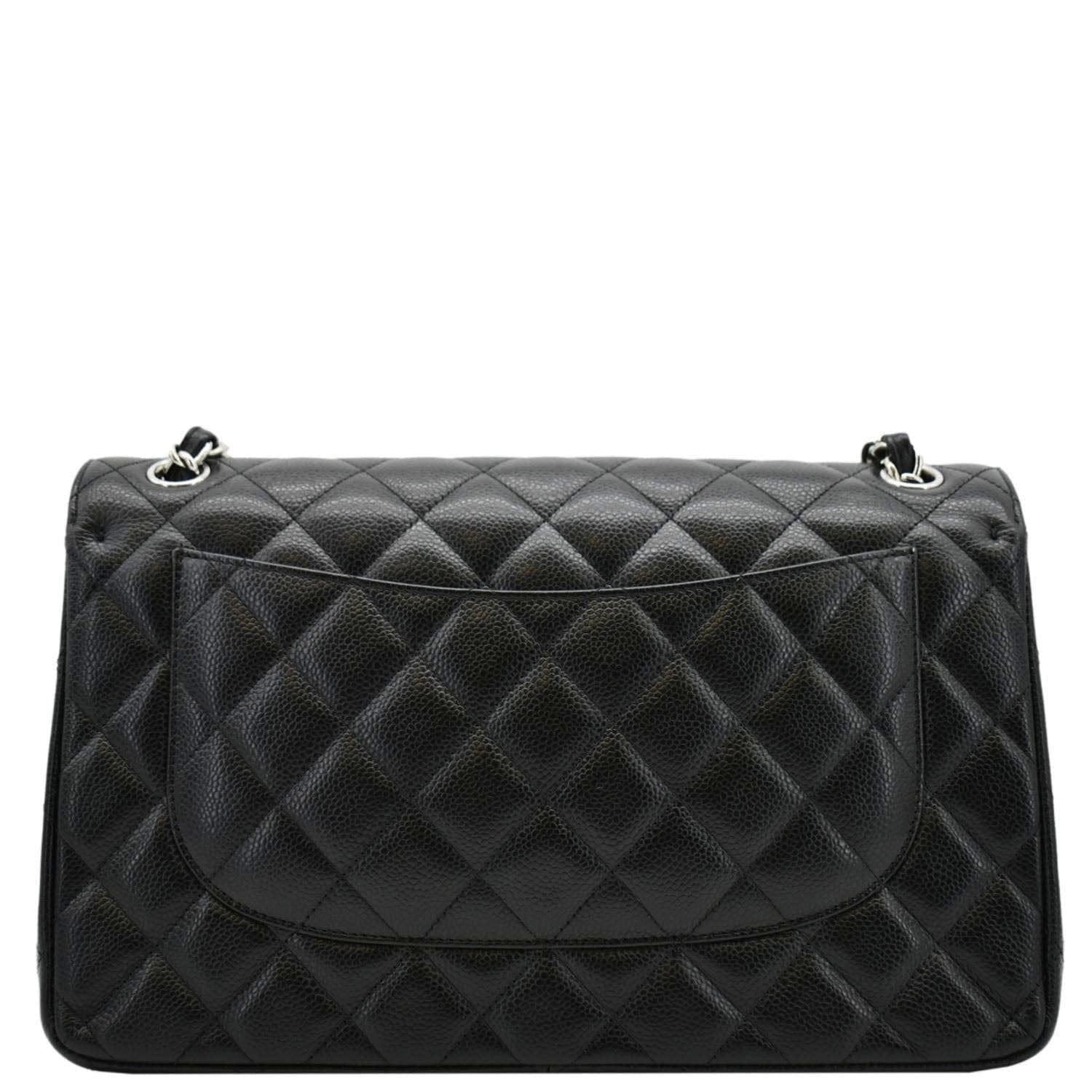 CHANEL Jumbo Double Flap Quilted Caviar Leather Bag - Black