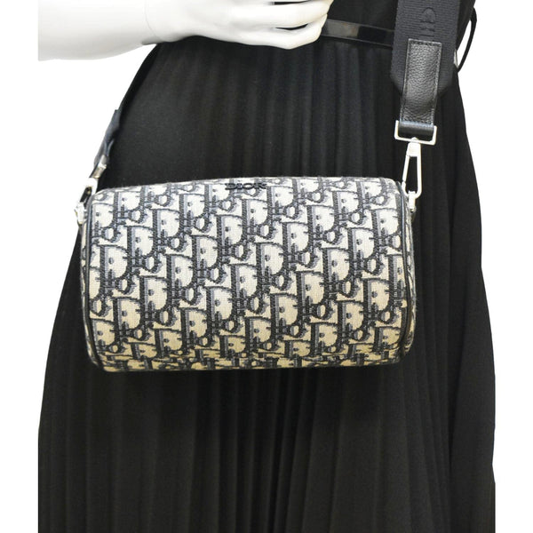 CHRISTIAN DIOR Roller Oblique Canvas Messenger Bag Navy Blue