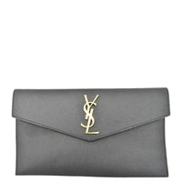 YVES SAINT LAURENT Uptown Envelope Grain De Poudre Leather Clutch Black