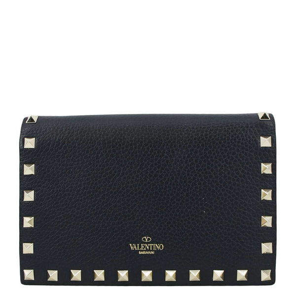 VALENTINO Rockstud Leather Wallet On Chain Crossbody Bag Navy Blue