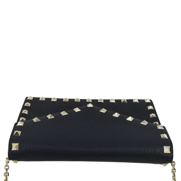VALENTINO Rockstud Leather Wallet On Chain Crossbody Bag Navy Blue