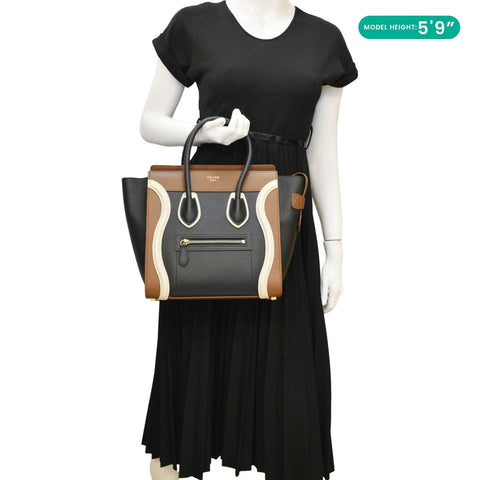 CELINE Luggage Smooth Leather Shoulder Bag Tricolor