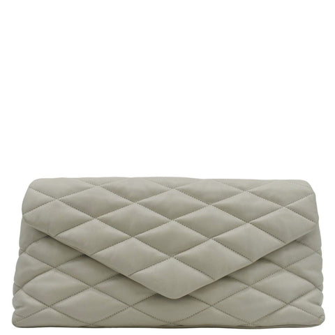 YVES SAINT LAURENT Sade Puffer Quilted  Leather Envelope Clutch Off White