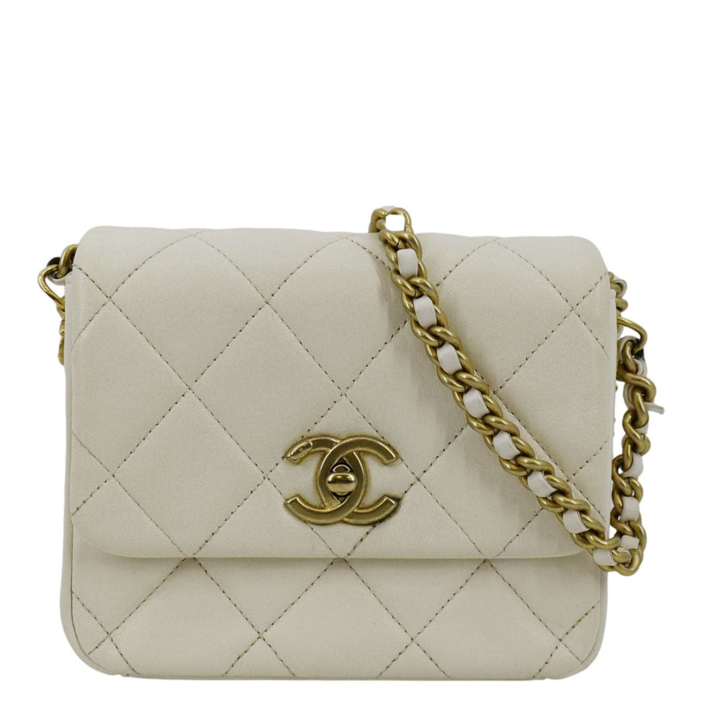 Flap Off CHANEL Side Note Flap Quilted Leather Crossbody Bag Off White