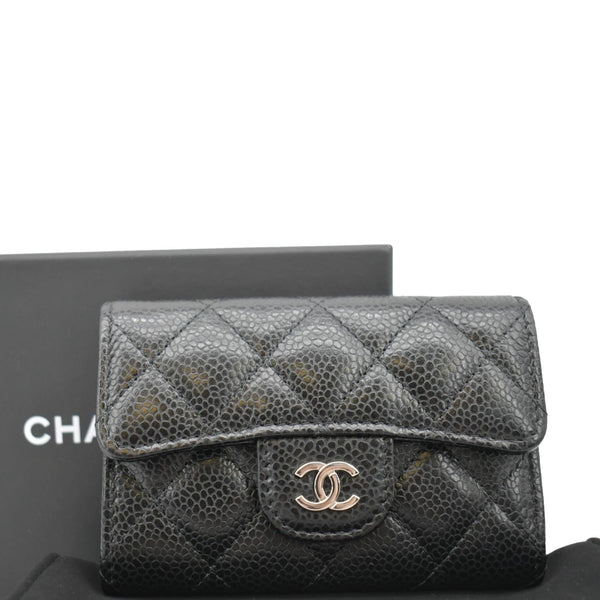 CHANEL Black Quilted Caviar Leather hand bag  front end view