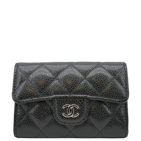 CHANEL Flap Quilted Caviar Leather Card Holder Black