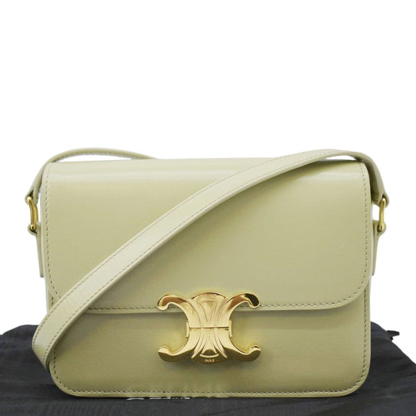 CELINE Teen Triomphe Leather Shoulder Bag Almond Green