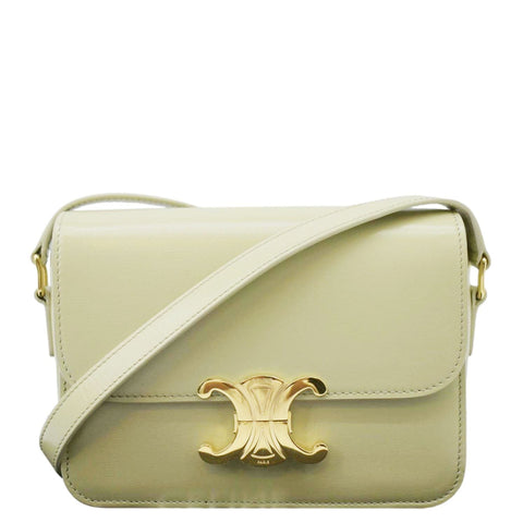 CELINE Teen Triomphe Leather Shoulder Bag Almond Green