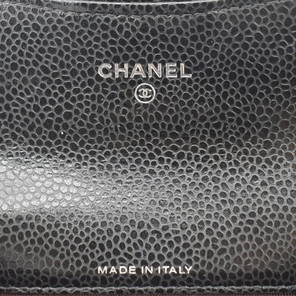 CHANEL Black Quilted Caviar Leather hand bag  bradndlogo view